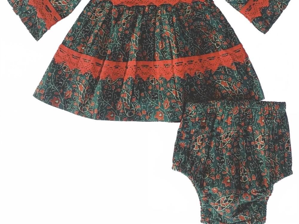 NEW YO BABY girl's printed lace dress in green/ maroon